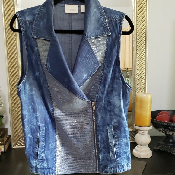 Chico's Tops - Chico's Shimmering Blue Denim Vest